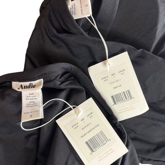 Andie Swim Black 2 Piece Swimsuit The Snap Top & Boy Short Bottom Size Small NEW - Picture 11 of 12